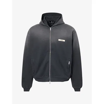 Represent Womens Logo Tape Zip-up Cotton Hoody Stained Black In Gray