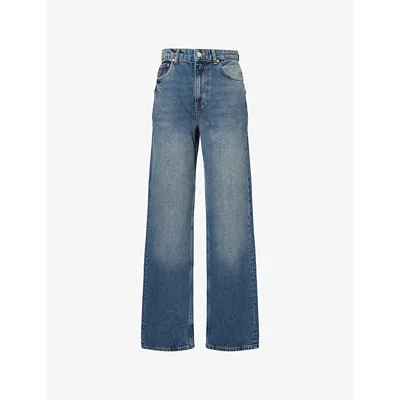 Represent Womens Washed Blue Brand-patch Five-pockets Straight-leg High-rise Denim-blend Jeans