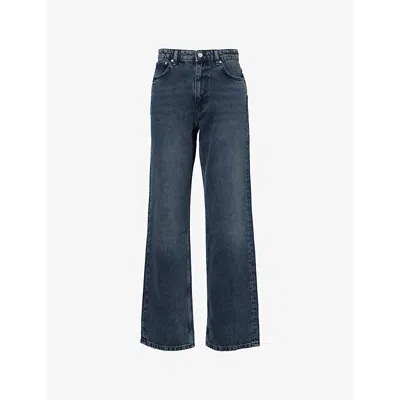 Represent Womens Dark Blue Brand-patch Five-pockets Straight-leg High-rise Denim Jeans