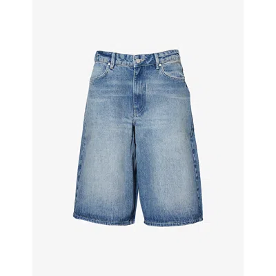 Represent Womens Washed Blue Brand-patch Five-pockets Wide-leg High-rise Denim Shorts