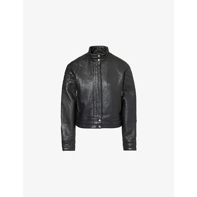 Represent Womens Black Drive Two-zip-pockets Regular-fit Leather Jacket