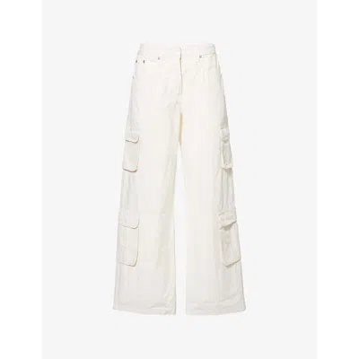 Represent Womens  Fender Cargo Multi-pockets Wide-leg High-rise Cotton Trousers In Antique White