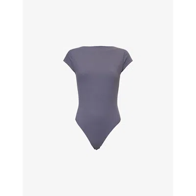 Represent Womens Grey Owners Club Cap-sleeve Stretch-woven Bodysuit
