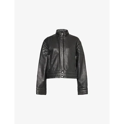 Represent Womens Washed Blue Drive Two-zip-pockets Regular-fit Leather Jacket