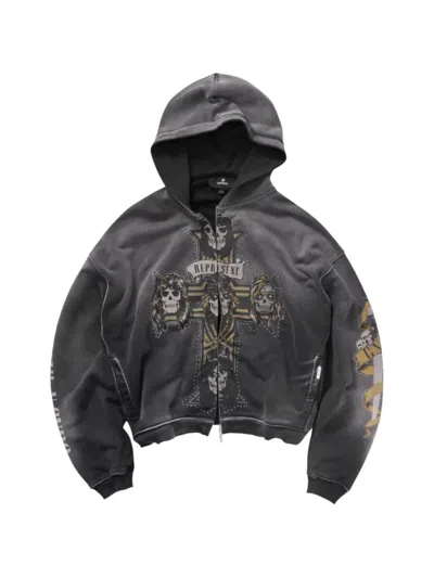 Represent X Guns N' Roses Cross Zip Through Hoodie In Blue