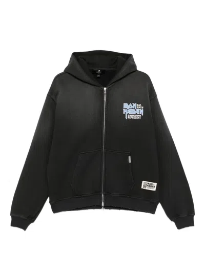 Represent X Iron Maiden Anniversary Zip-up Hoodie In Black