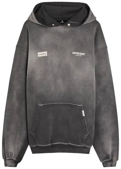 Represent X Oasis Owners Club Hooded Cotton Sweatshirt In Gray
