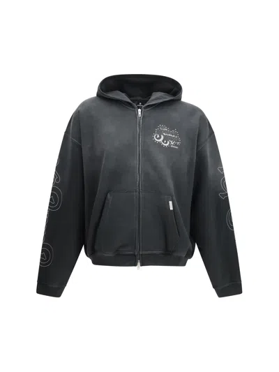 Represent Zip Hoodie With Archival Band Graphics Hoodie In Gray