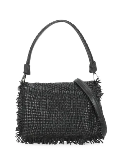 Reptile's House Braided Pattern Shoulder Bag With Fringed Edges In Black