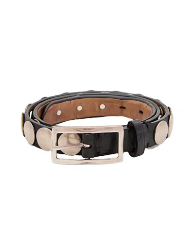 Reptile's House Bahia Leather Belt With Flat Round Studs And Rectangular Buckle In Brown