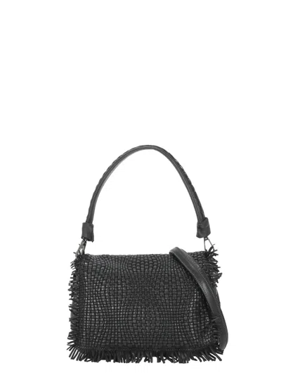 Reptile's House Braided Pattern Shoulder Bag With Fringed Edges In Black