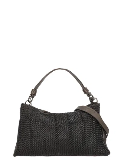Reptile's House Braided Pattern Shoulder Bag With Fringed Zip Closure In Black