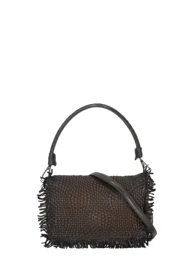 Reptile's House Braided Shoulder Bag With Fringed Accents In Black