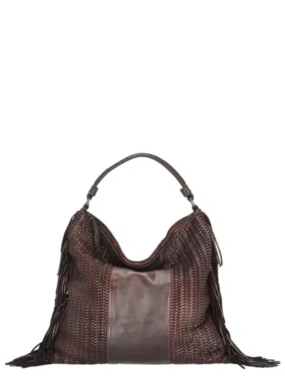 Reptile's House Deep Red Braided Tote With Fringed Sides In Grey