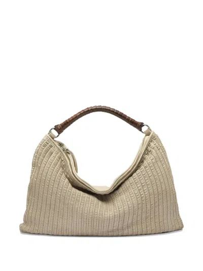 Reptile's House Large Atena Leather Shoulder Bag In Neutral