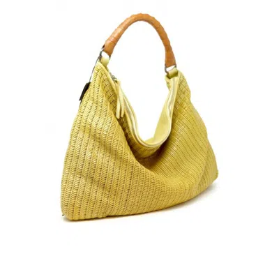 Reptile's House Lime Leather Lune Shoulder Bag In Yellow