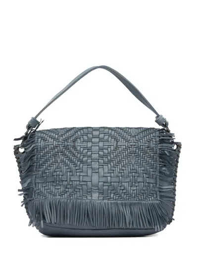 Reptile's House Nevola Woven Fringe Shoulder Bag In Blue