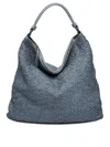 Reptile's House Spacious Blue Calf Leather Shoulder Bag In Blue