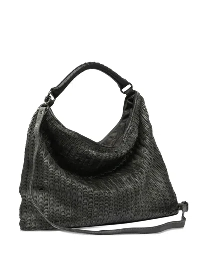 Reptile's House Scallop-detail Leather Shoulder Bag In Black