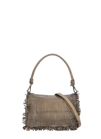 Reptile's House Structured Braided Shoulder Bag With Fringed Edges In Grey