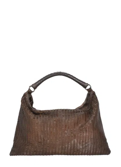 Reptile's House Textured Brown Shopper Bag With Zip Closure