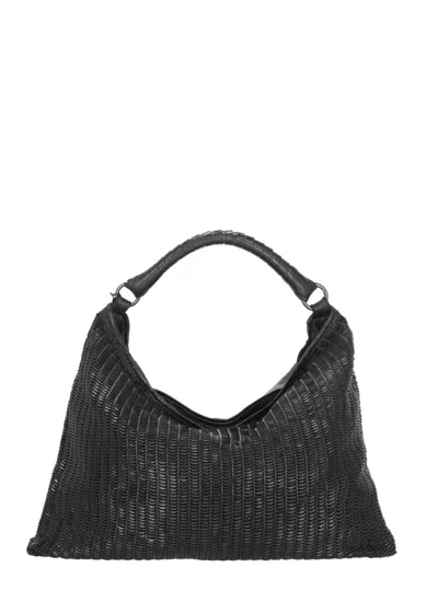 Reptile's House Textured Leather Shopper Bag With Moon Pattern In Black