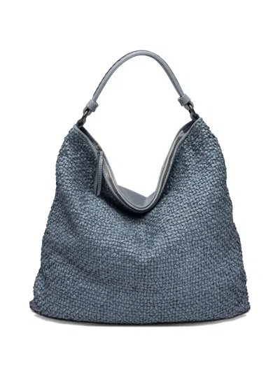 Reptile's House Textured Leather Shoulder Bag In Blue
