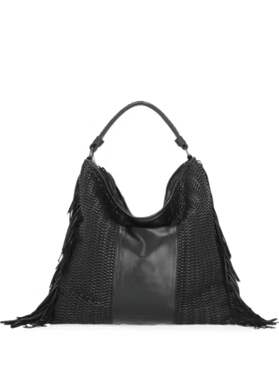 Reptile's House Braided Black Shopping Bag With Fringes
