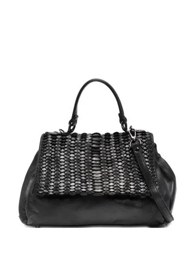 Reptile's House Woven-flap Shoulder Bag In Black