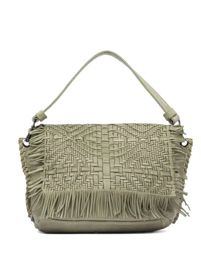 Reptile's House Woven Fringe Shoulder Bag In Green
