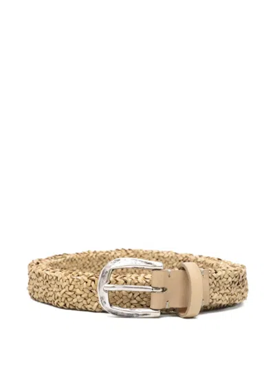 Reptile's House Woven Leather Belt In Neutral