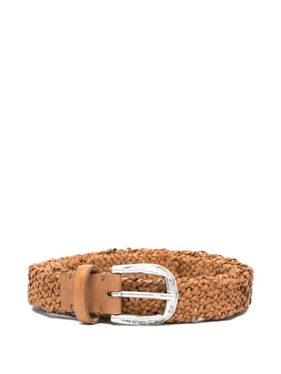 Reptile's House Woven Leather Belt In Neutral