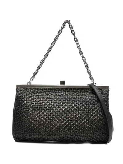 Reptile's House Woven-leather Chain Clutch In Black