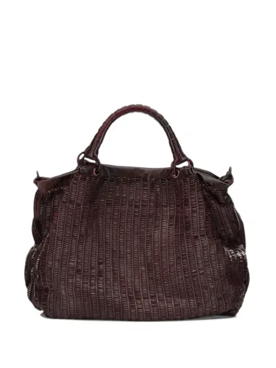 Reptile's House Woven Leather Tote Bag In Brown