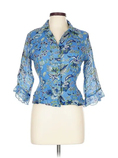 Pre-owned Requirements 3/4 Sleeve Button Down Shirt In Blue