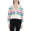Requirements Womens Striped Ribbed Cardigan Sweater In Multi