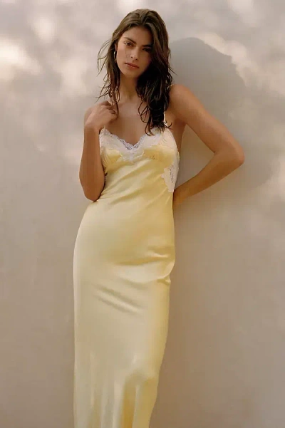 Resa Celine Sleeveless V-neck Slip Midi Dress In Yellow