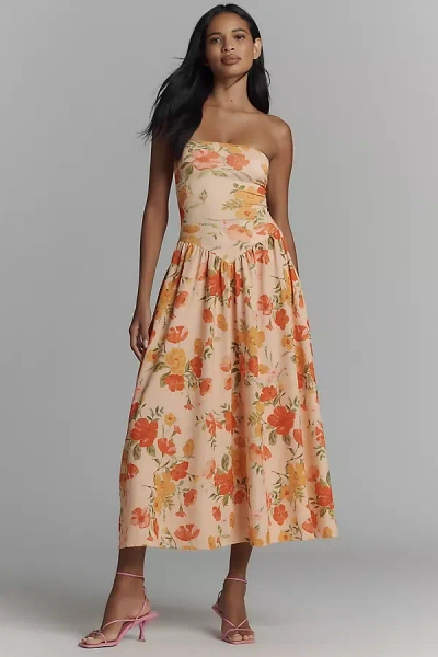 Resa Mackenzie Strapless Basque-waist Midi Dress In Multicolor