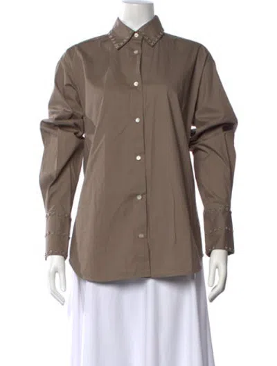Pre-owned Rescha Long Sleeve Button-up Top In Neutrals