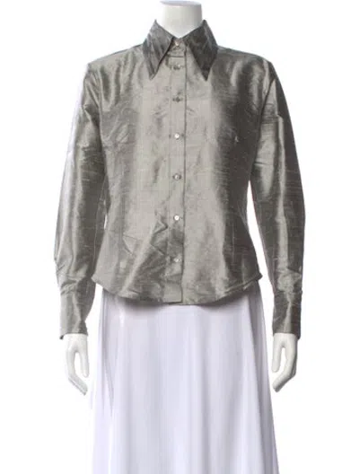 Pre-owned Rescha Silk Long Sleeve Button-up Top W/ Tags In Grey
