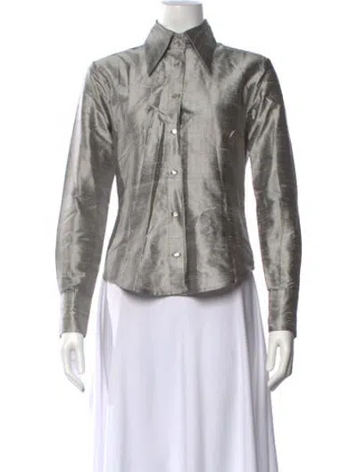 Pre-owned Rescha Silk Long Sleeve Button-up Top W/ Tags In Grey