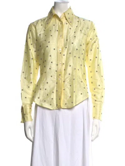 Pre-owned Rescha Silk Printed Button-up Top W/ Tags In Yellow