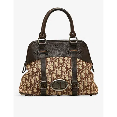 Reselfridges Brown Beige Dior Trotter Fabric And Leather Top-handle Bag