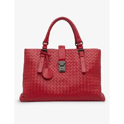 Reselfridges Womens Red Pre-loved Bottega Veneta Intrecciato Leather Top-handle Bag
