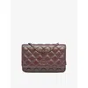 RESELFRIDGES RESELFRIDGES WOMEN'S PURPLE PRE-LOVED CHANEL LOGO-PLAQUE QUILTED LEATHER WALLET-ON-CHAIN