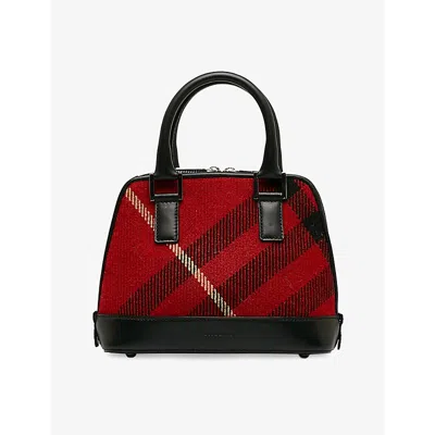 Reselfridges Red Pre-loved Burberry Checked Wool And Leather Top-handle Bag