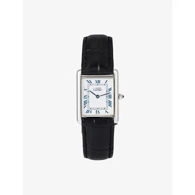 Reselfridges Watches Mens Silver 925 Pre-loved Cartier Tank Sterling-silver Watch In Black