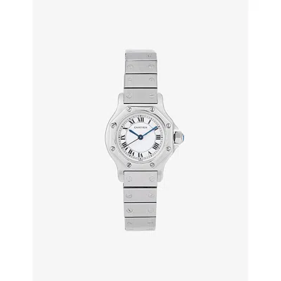 Reselfridges Watches Stainless Steel Pre-loved Cartier Santos Octagon Stainless-steel Automatic Watch In Metallic