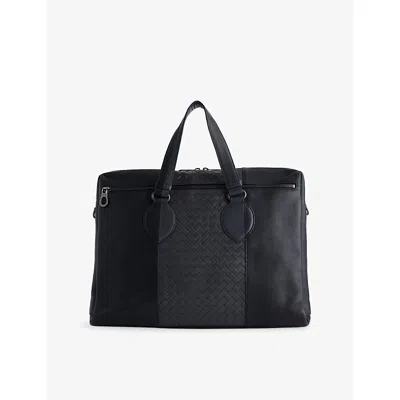 Reselfridges Womens Black Pre-loved Bottega Veneta Bicolor Intrecciato Leather Briefcase