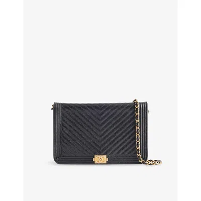 Reselfridges Womens Black Pre-loved Chanel Boy Leather Wallet-on-chain